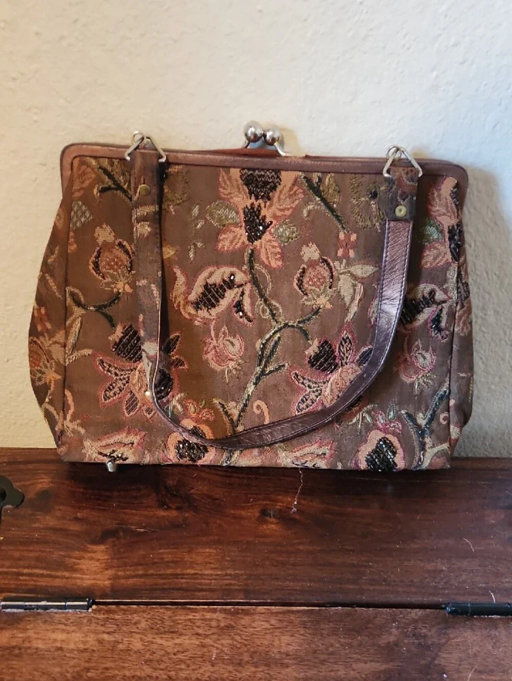 Vintage Beaded  Christiana USED Floral Tapestry Frame 
